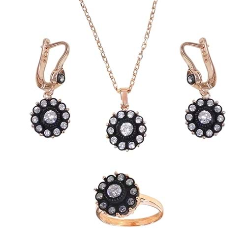 ELMAS MONTÜRLÜ 12 MM ÇİÇEK GÜMÜŞ ÜÇLÜ SET