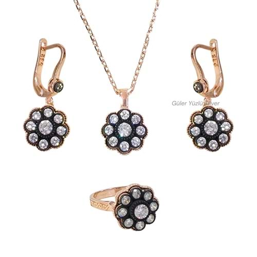 ELMAS MONTÜRLÜ 13 MM ÇİÇEK GÜMÜŞ ÜÇLÜ SET