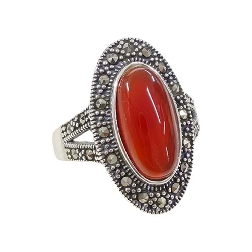 AKİK 23 MM OVAL MEKİK MARKAZİT GÜMÜŞ YÜZÜK