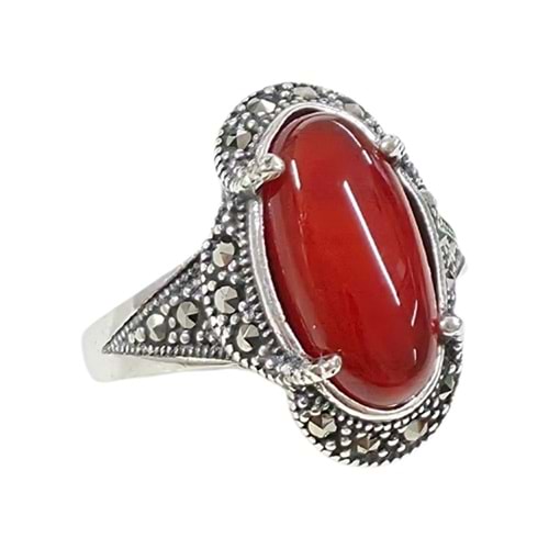 AKİK 19 MM OVAL MARKAZİT GÜMÜŞ YÜZÜK