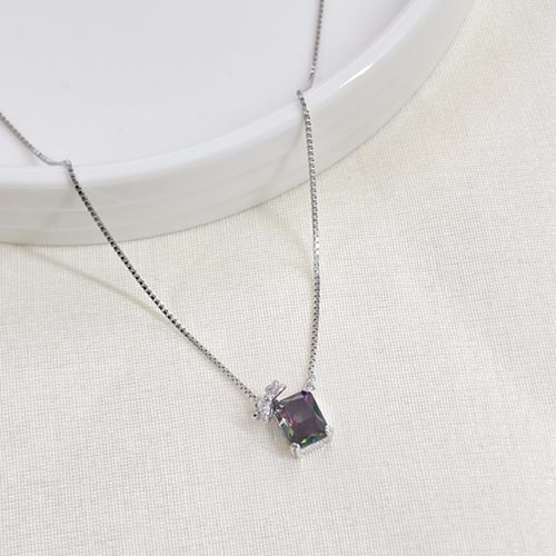 İTHAL 8 MM MİSTİK TOPAZ BAGET GÜMÜŞ KOLYE 40+5 CM