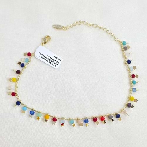 YSX JEWELRY RENKLİ BONCUK YILDIZ HALHAL GOLD 20+5 CM