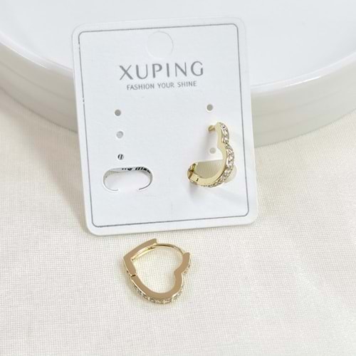 XUPING 12 MM TAŞLI KALP HALKA KÜPE GOLD