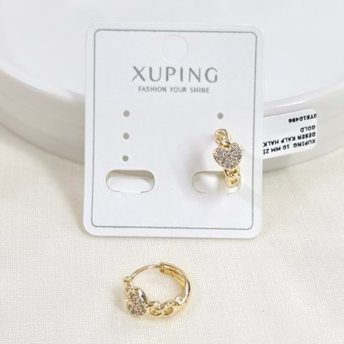 XUPING 10 MM ZİNCİR DESEN KALP HALKA KÜPE ROSE