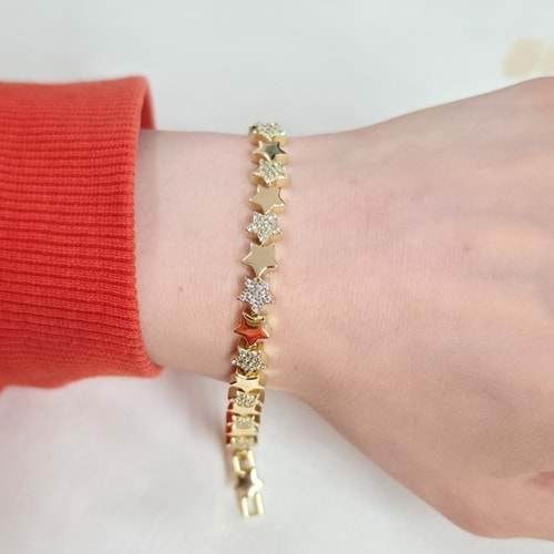 CMJEWELRY 6 MM YILDIZ SU YOLU BİLEKLİK 17+2 CM GOLD