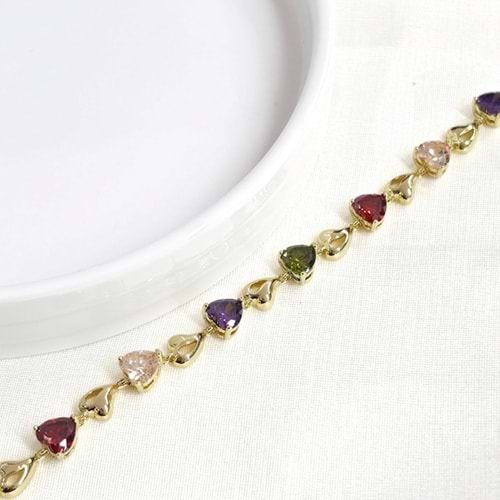XUPING 7 MM RENKLİ TAŞLI KALP BİLEKLİK 17+3 CM GOLD