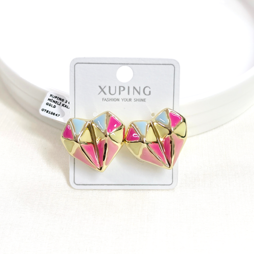 XUPING 2 CM RENKLİ MİNELİ KALP ÇİVİ KÜPE GOLD