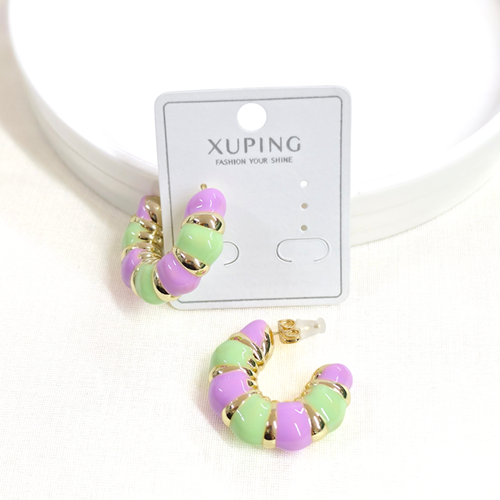 XUPING 3 CM LİLA YEŞİL MİNELİ HALKA ÇİVİ KÜPE GOLD