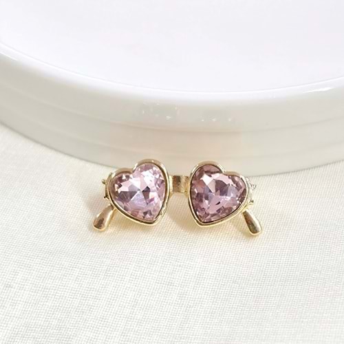 3 CM PEMBE KALP GÖZLÜK BROŞ GOLD