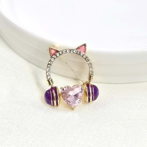 2,5 CM PEMBE MOR KULAKLIK BROŞ GOLD