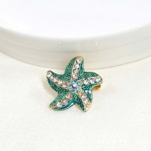 2,5 CM YEŞİL DENİZ YILDIZI BROŞ GOLD