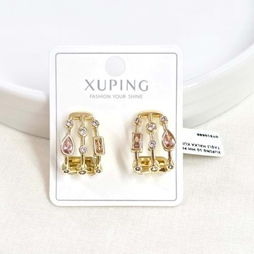 XUPING 10 MM PEMBE TAŞLI HALKA KÜPE GOLD