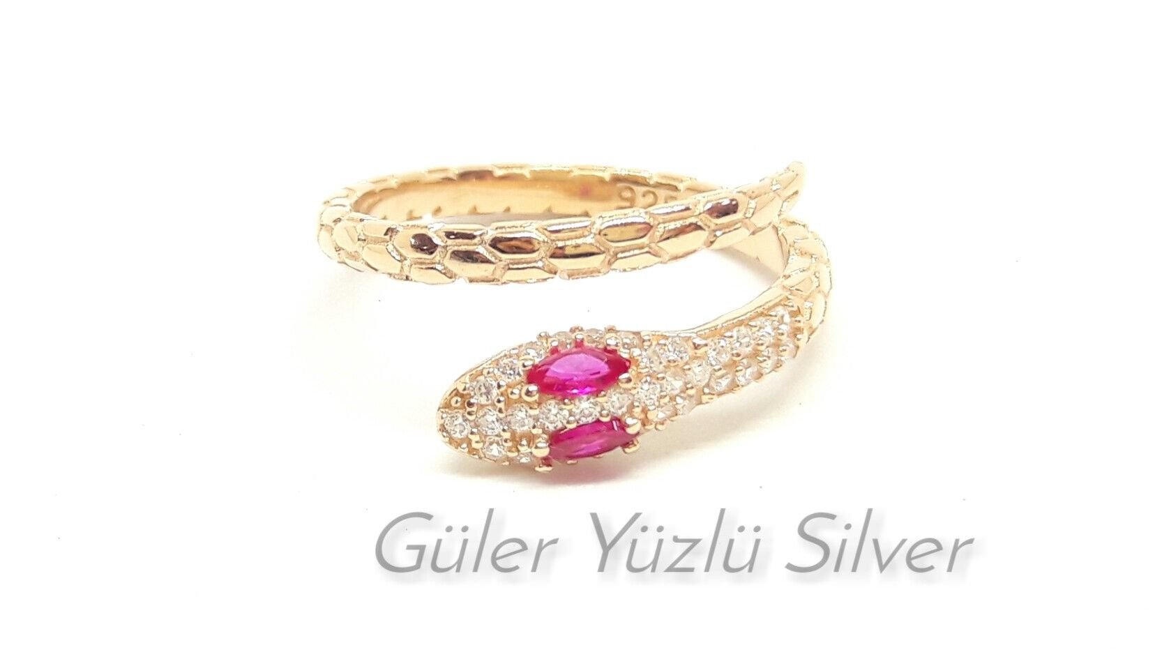 PEMBE TAŞLI YILAN MODELİ GÜMÜŞ YÜZÜK