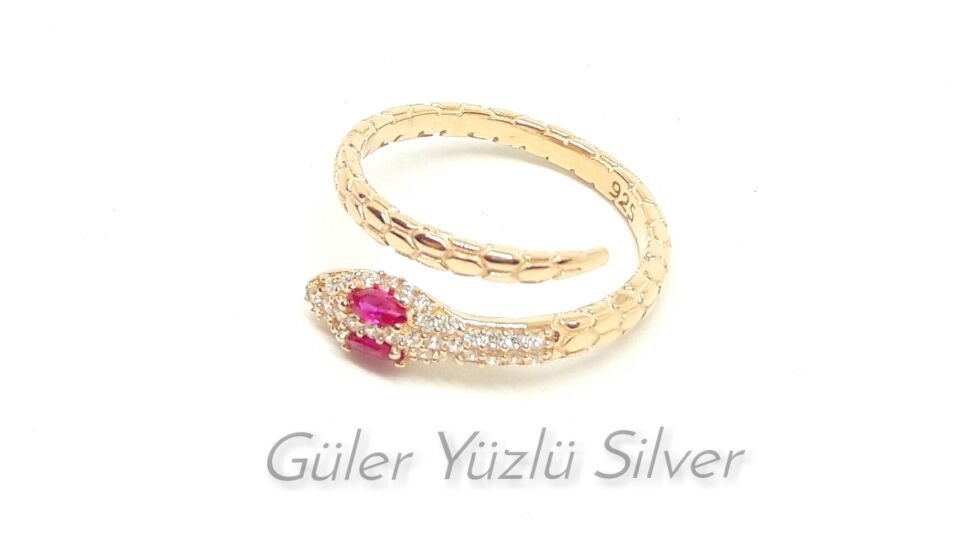 PEMBE TAŞLI YILAN MODELİ GÜMÜŞ YÜZÜK