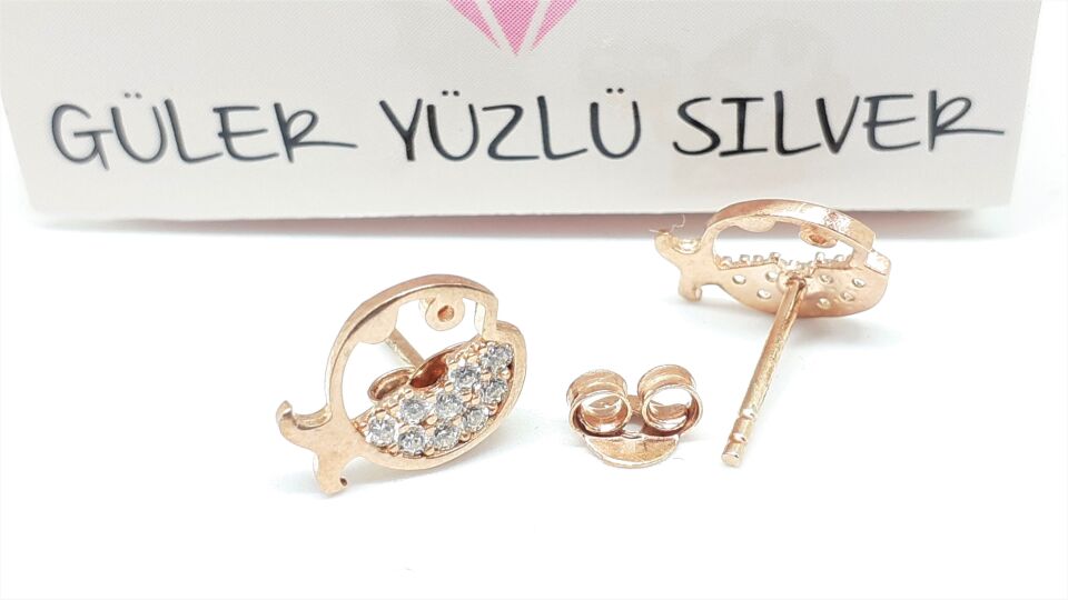 ZİRKON TAŞLI BALIK GÜMÜŞ VİDALI KÜPE