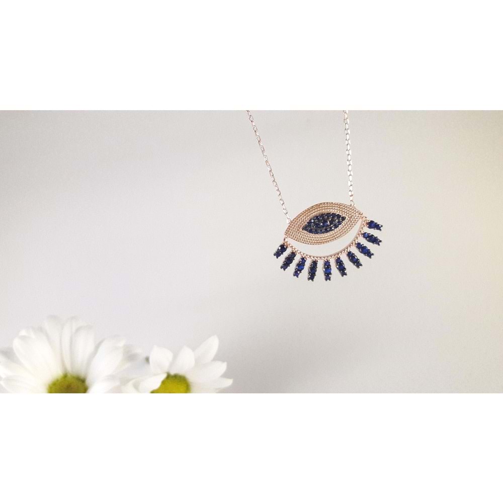 LACİ TAŞLI GÖZ MODELİ GÜMÜŞ KOLYE