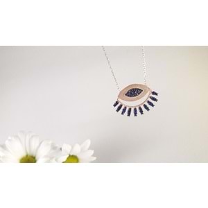 LACİ TAŞLI GÖZ MODELİ GÜMÜŞ KOLYE