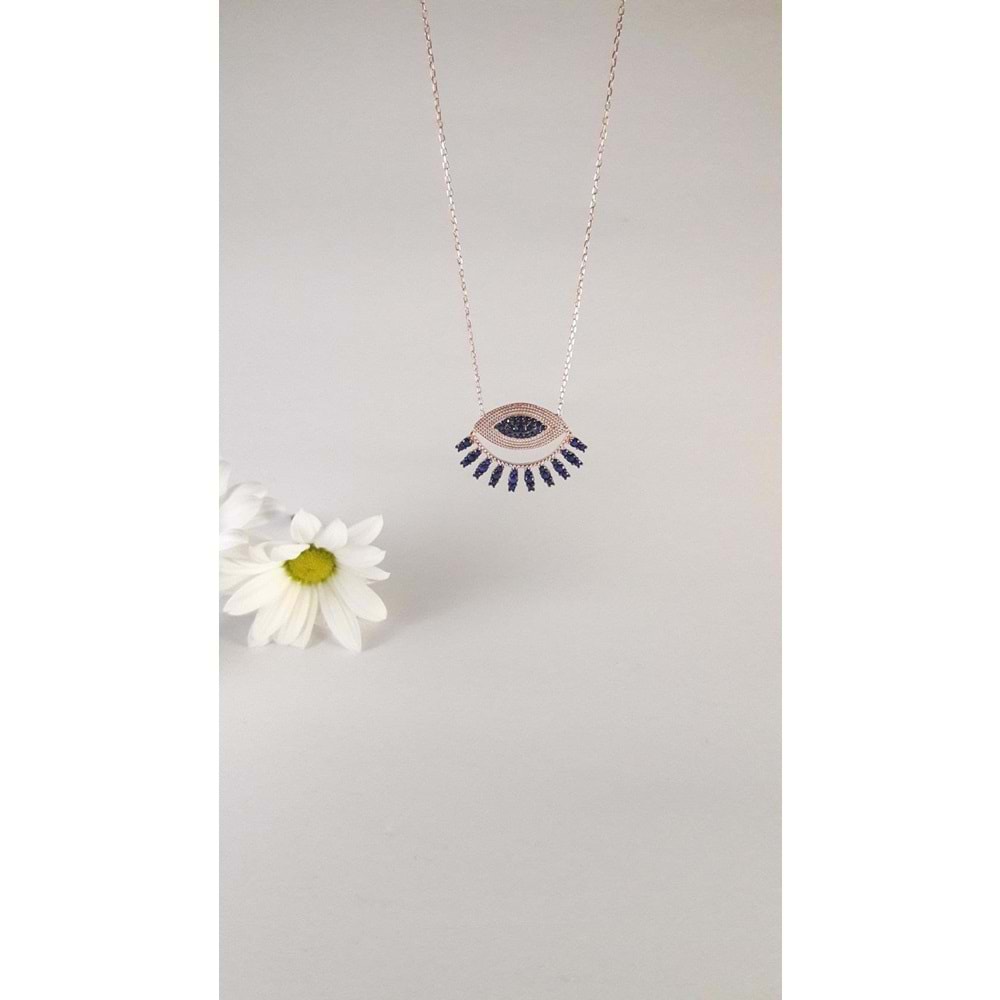 LACİ TAŞLI GÖZ MODELİ GÜMÜŞ KOLYE