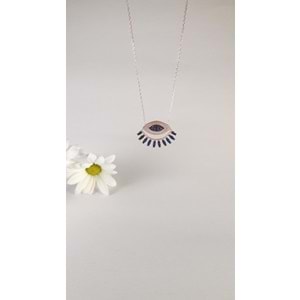 LACİ TAŞLI GÖZ MODELİ GÜMÜŞ KOLYE