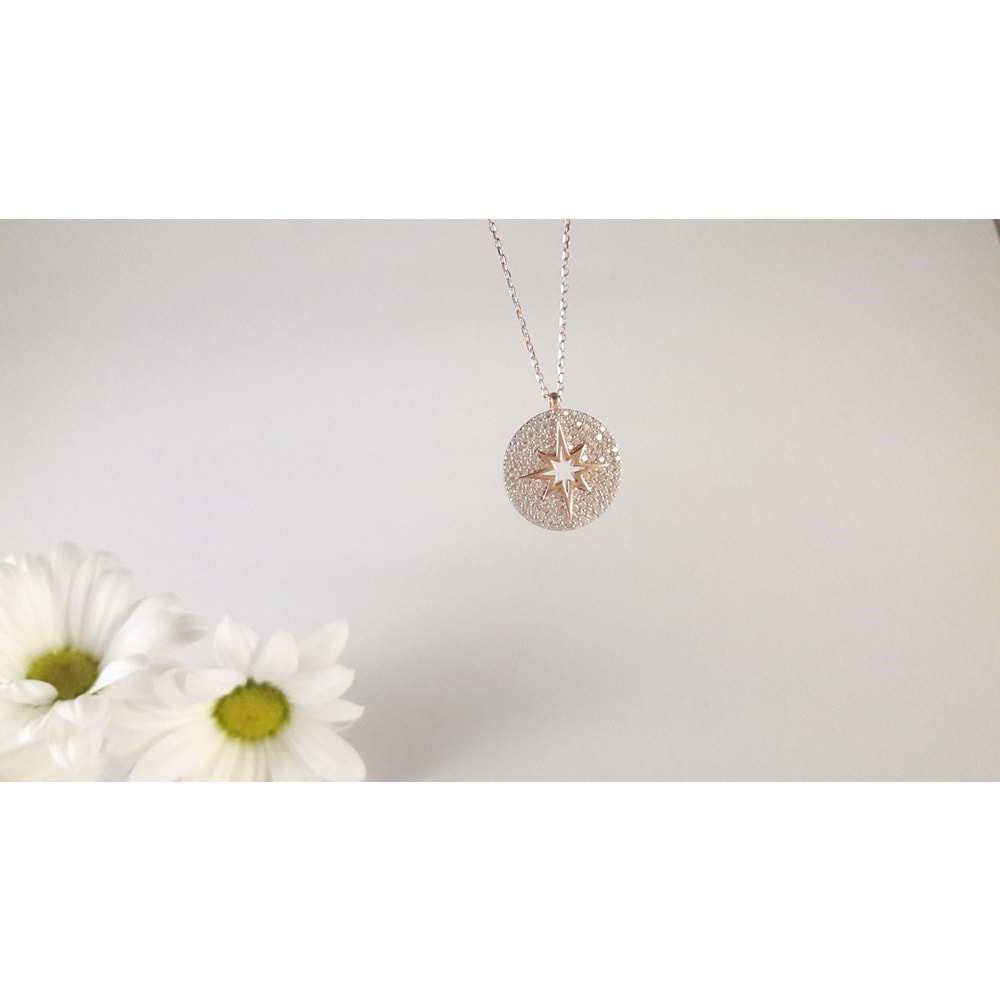 YUVARLAK KUTUP YILDIZI GÜMÜŞ KOLYE