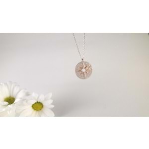 YUVARLAK KUTUP YILDIZI GÜMÜŞ KOLYE