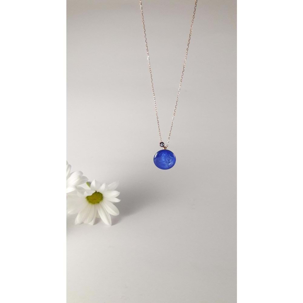 ARKASI DUALI MAVİ MİNELİ GÜMÜŞ KOLYE