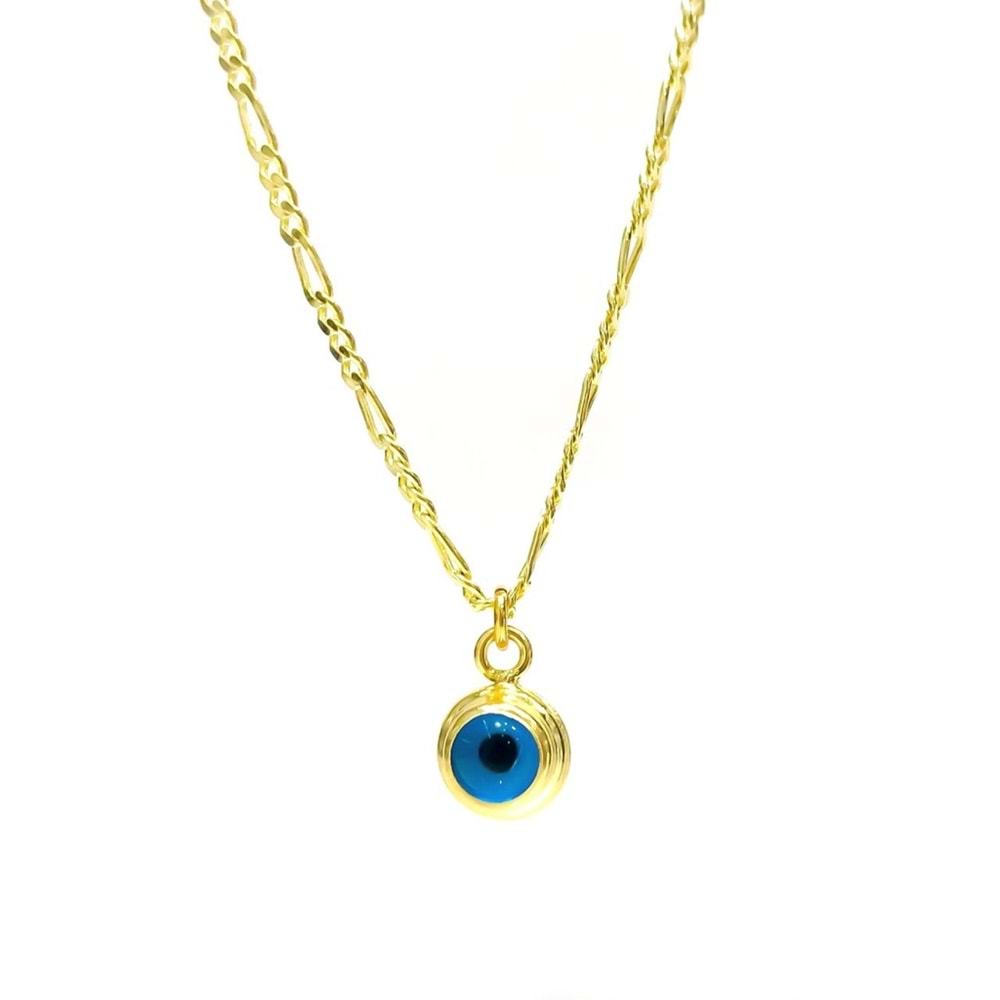 CAM GÖZ BONCUKLU GÜMÜŞ KOLYE - ALTIN KAPLAMA