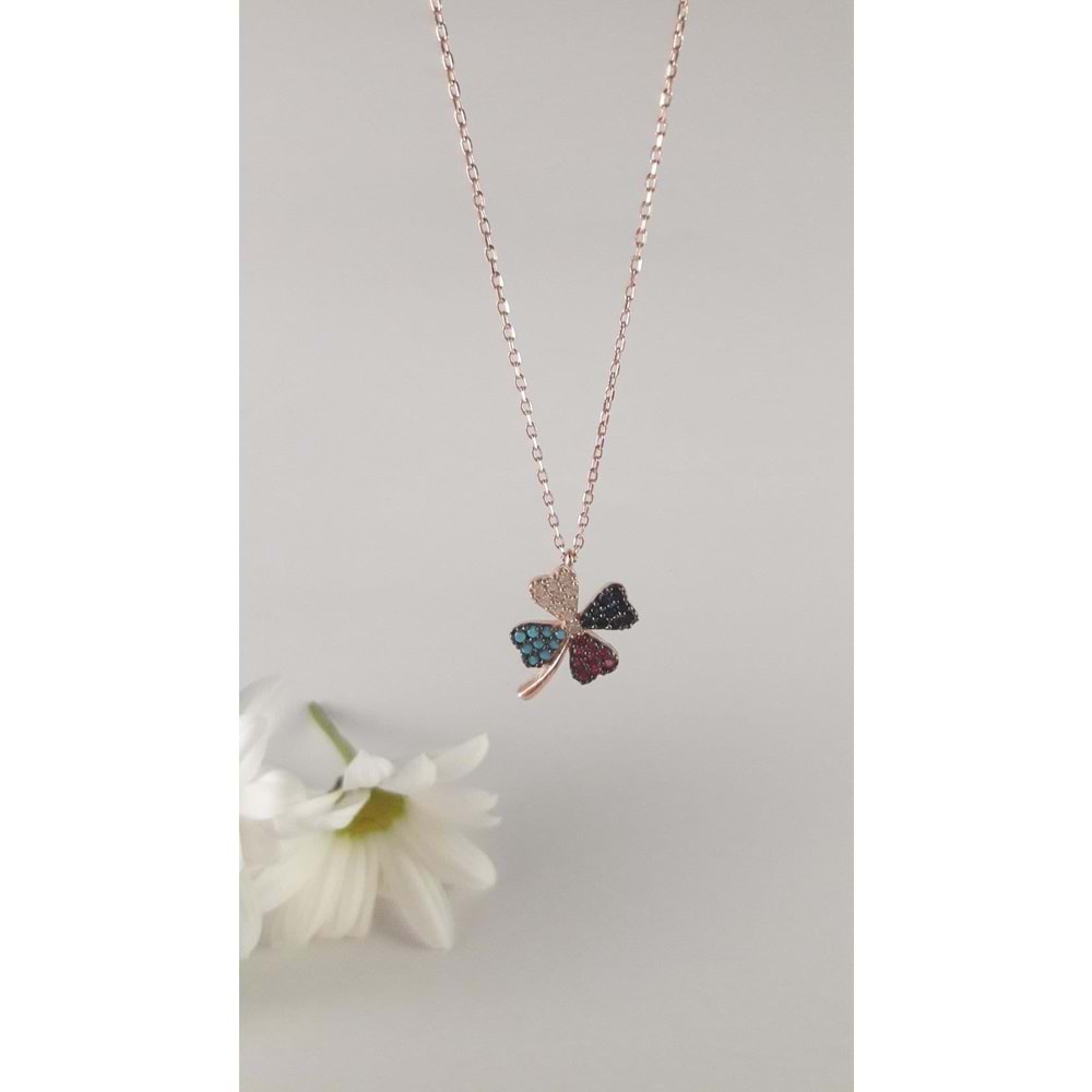 MULTİCOLOR YONCA GÜMÜŞ KOLYE