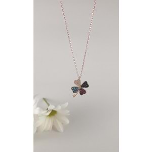 MULTİCOLOR YONCA GÜMÜŞ KOLYE