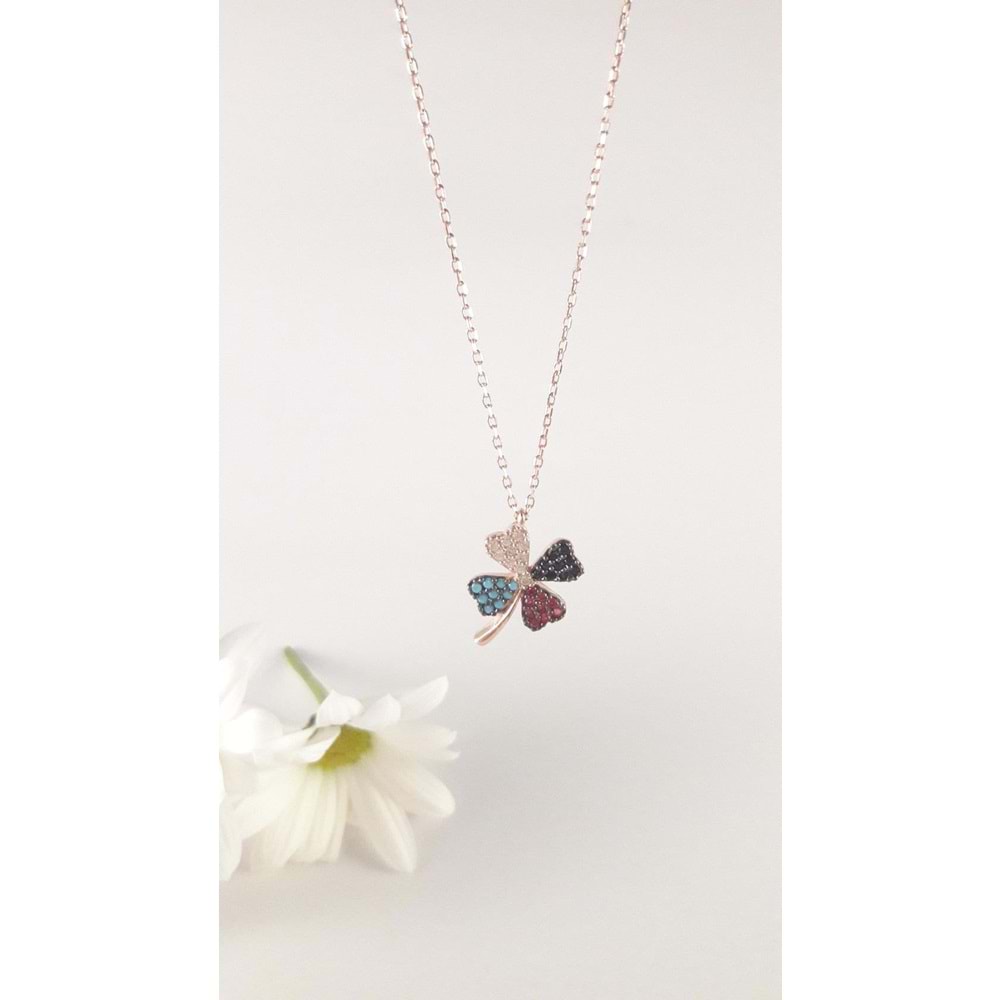 MULTİCOLOR YONCA GÜMÜŞ KOLYE