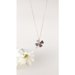 MULTİCOLOR YONCA GÜMÜŞ KOLYE