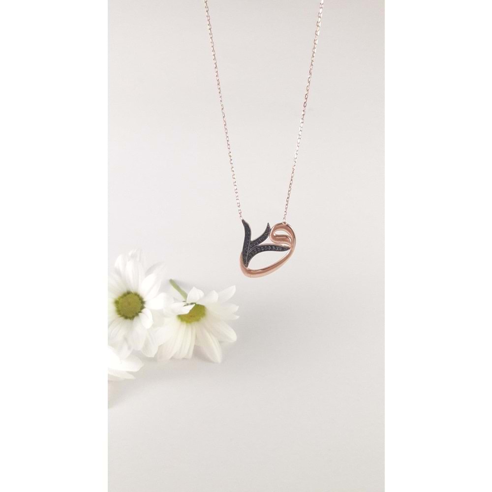 SİYAH TAŞLI VAV GÜMÜŞ KOLYE