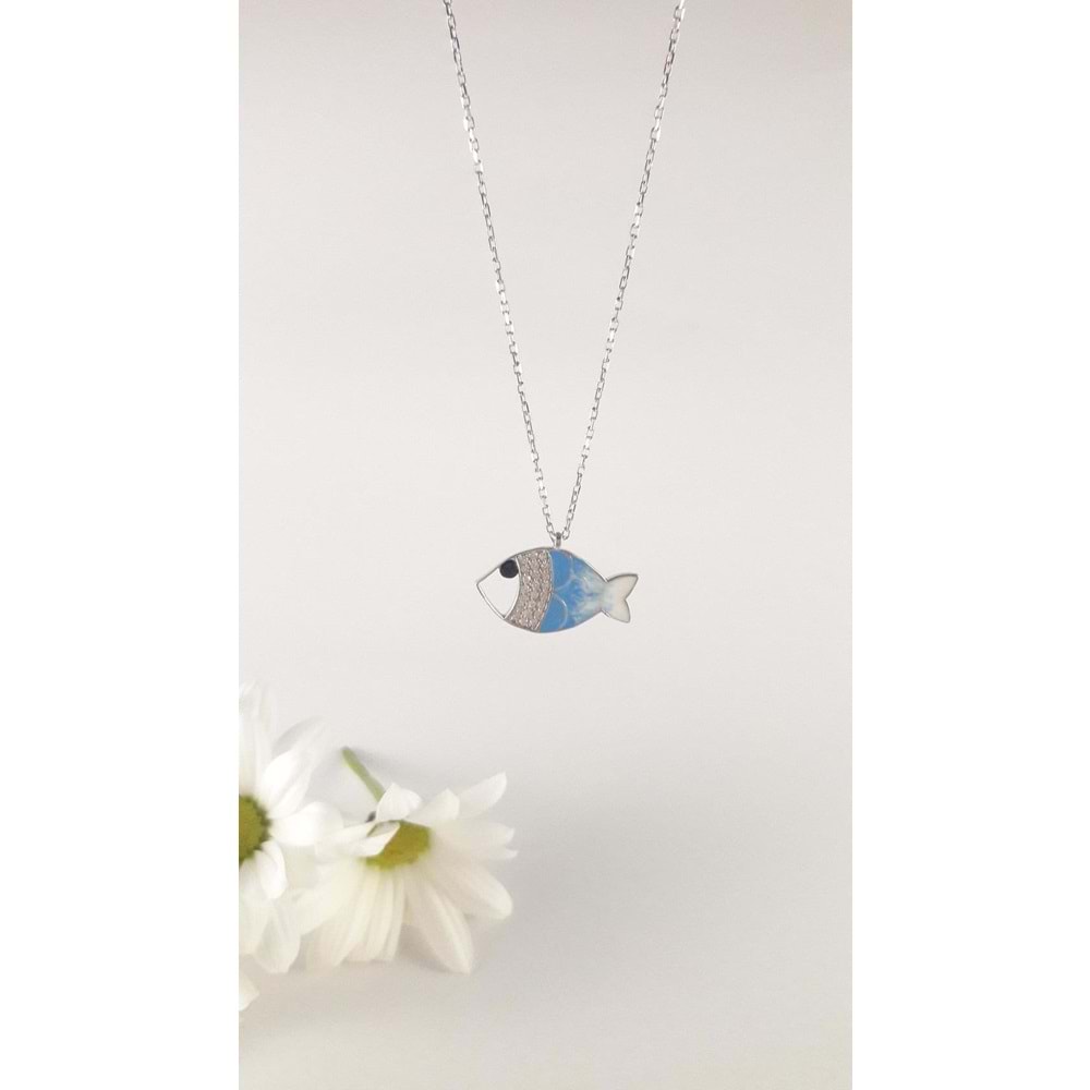 MİNELİ MAVİ BALIK GÜMÜŞ KOLYE