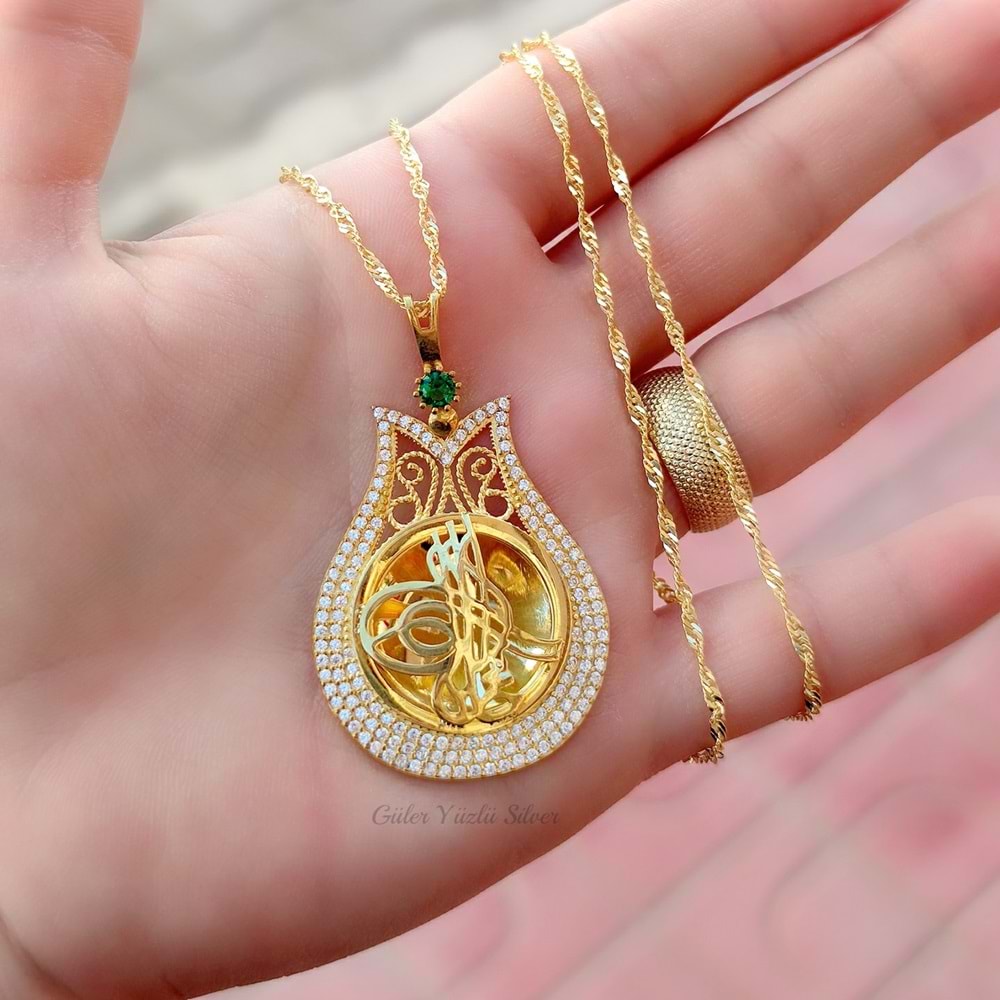 LALE MOTİFLİ TUĞRA GÜMÜŞ KOLYE