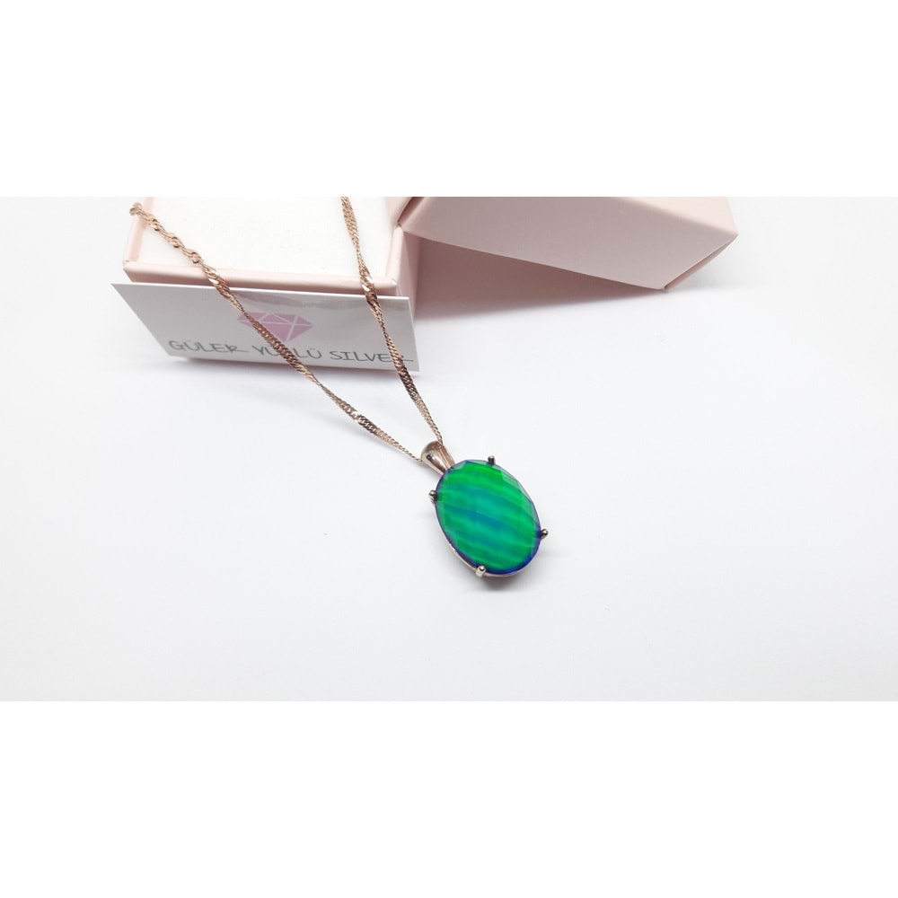 OVAL HİS TAŞI RENK DEĞİŞTİREN GÜMÜŞ KOLYE