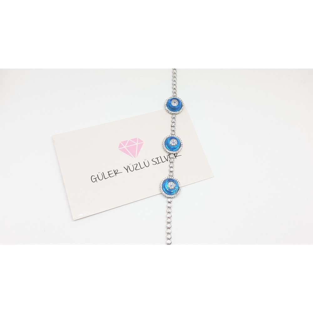 İTHAL RODYUM ÜÇLÜ CAMGÖZ GÜMÜŞ BİLEKLİK