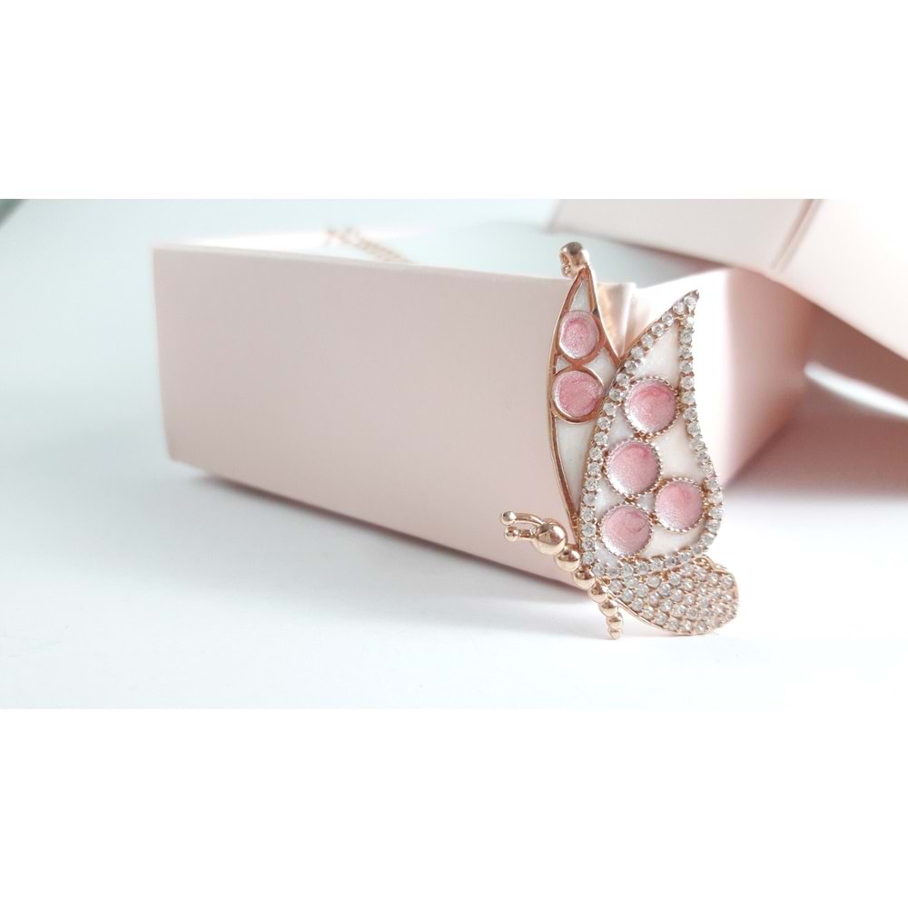 PEMBE PUANTİYELİ KELEBEK GÜMÜŞ KOLYE