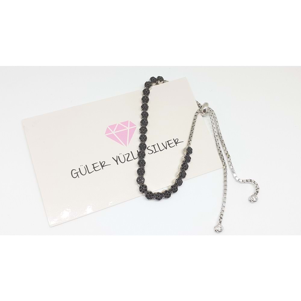 SİYAH TAŞLI YUVARLAK ASANSÖRLÜ GÜMÜŞ BİLEKLİK