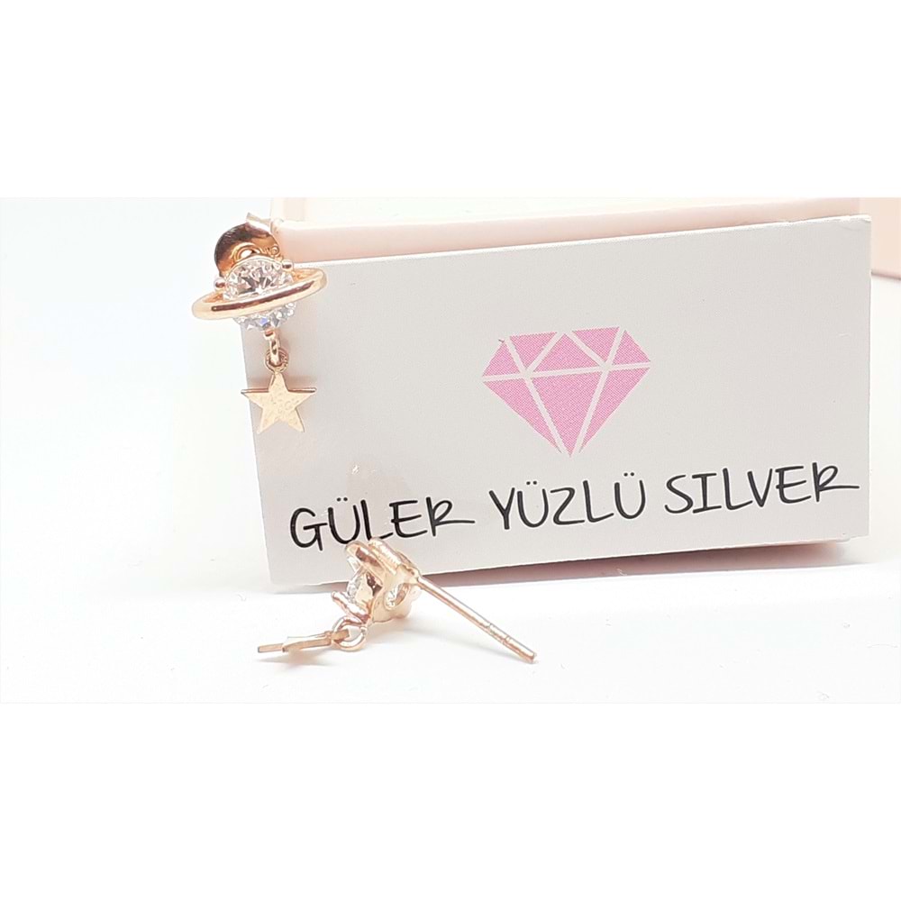 TAŞLI GEZEGEN GÜMÜŞ KÜPE - BEYAZ ZİRKON TAŞ