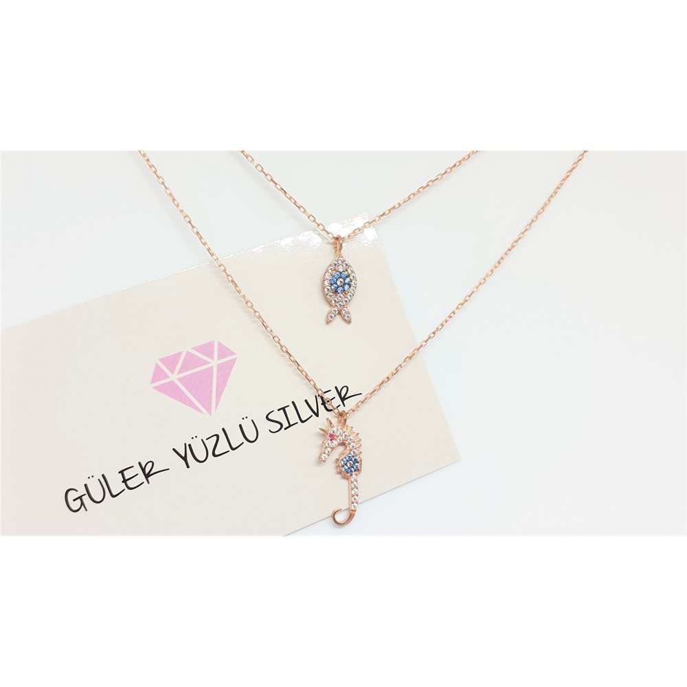 DENİZ ATI VE BALIK İKİLİ GÜMÜŞ KOLYE