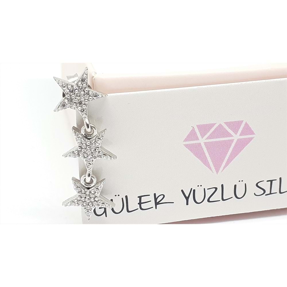 SALLANTILI ÜÇ YILDIZ GÜMÜŞ KÜPE (TEK)