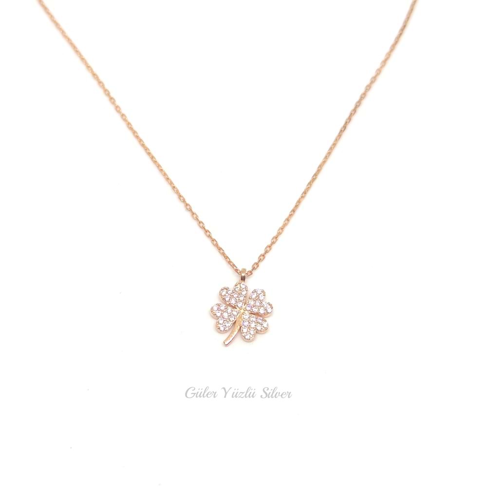 ROSE TAŞLI MİNİ YONCA GÜMÜŞ KOLYE
