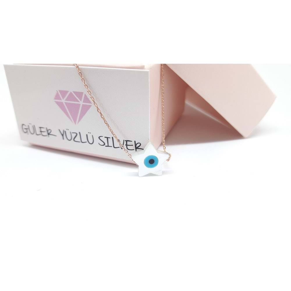 SEDEFLİ YILDIZLI MİNİ NAZARLI GÜMÜŞ KOLYE