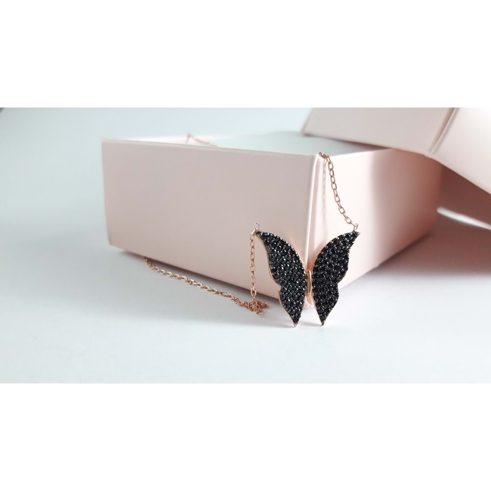 SİYAH TAŞLI KELEBEK GÜMÜŞ KOLYE