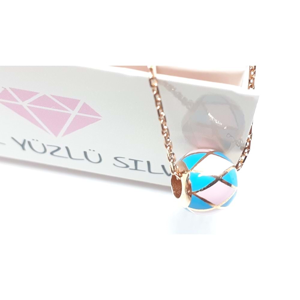 MİNELİ RENKLİ TOP CHARM GÜMÜŞ KOLYE