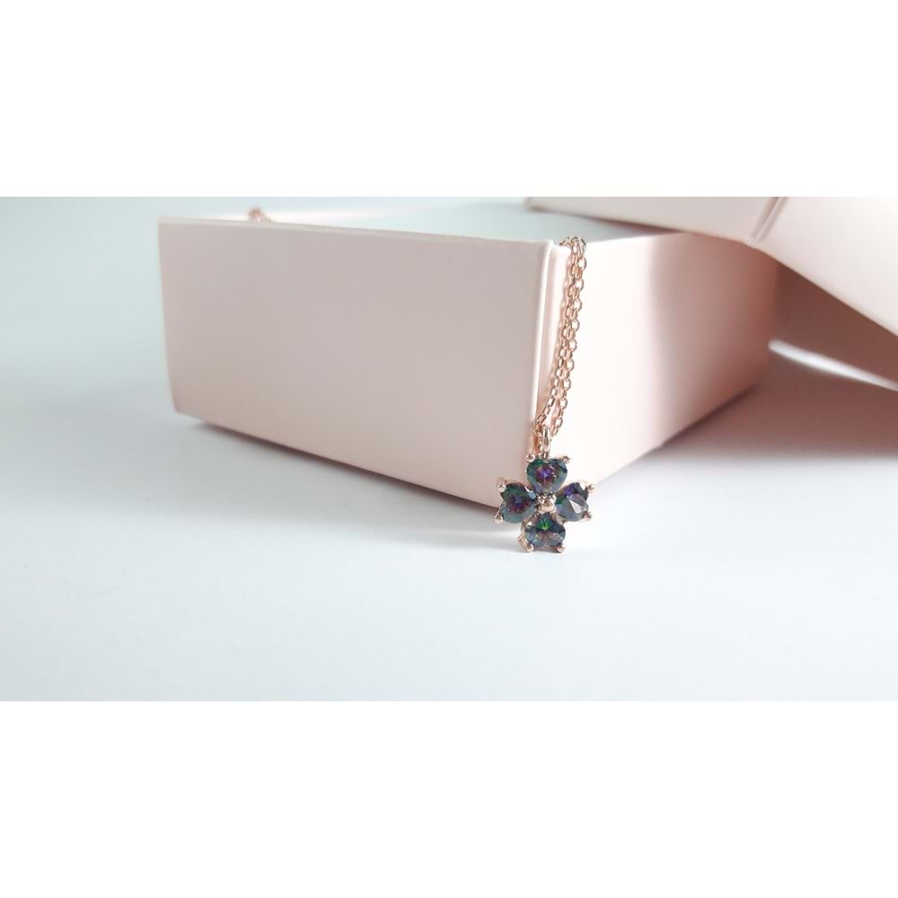 MİSTİK TOPAZ TAŞLI MİNİ ÇİÇEK GÜMÜŞ KOLYE
