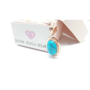 OVAL TURKUAZ TAŞLI ROSE ALTIN KAPLAMA GÜMÜŞ KOLYE