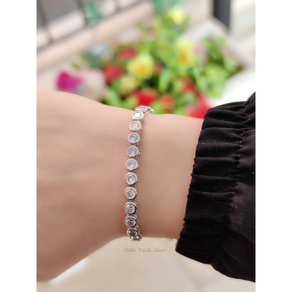 4 MM ZİRKON TAŞLI SU YOLU ASANSÖRLÜ GÜMÜŞ BİLEKLİK