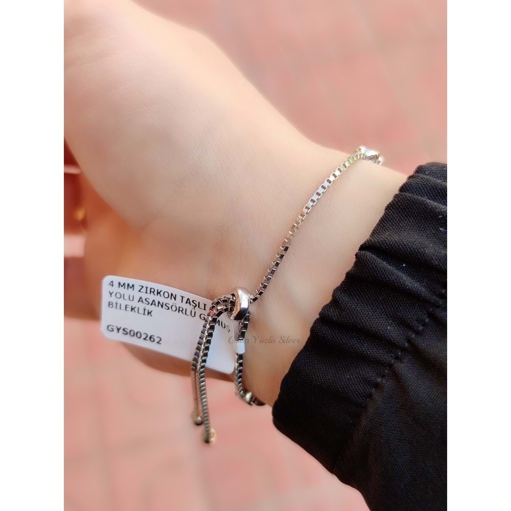 4 MM ZİRKON TAŞLI SU YOLU ASANSÖRLÜ GÜMÜŞ BİLEKLİK