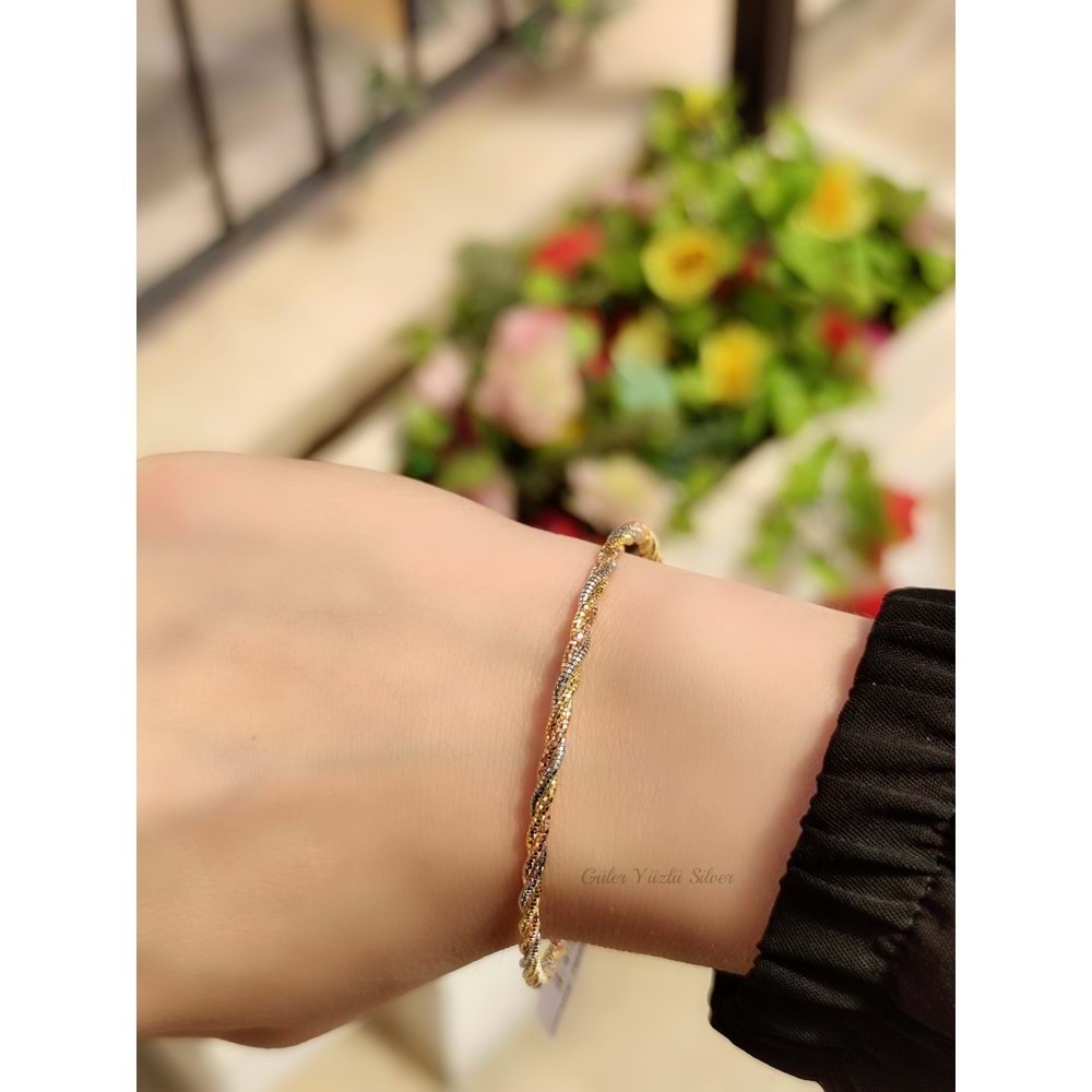 İTHAL ÜÇ RENK ESNEK GÜMÜŞ BİLEZİK